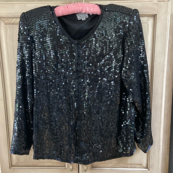 Stenay sequined black top jacket sz PL euc - Picture 1 of 6